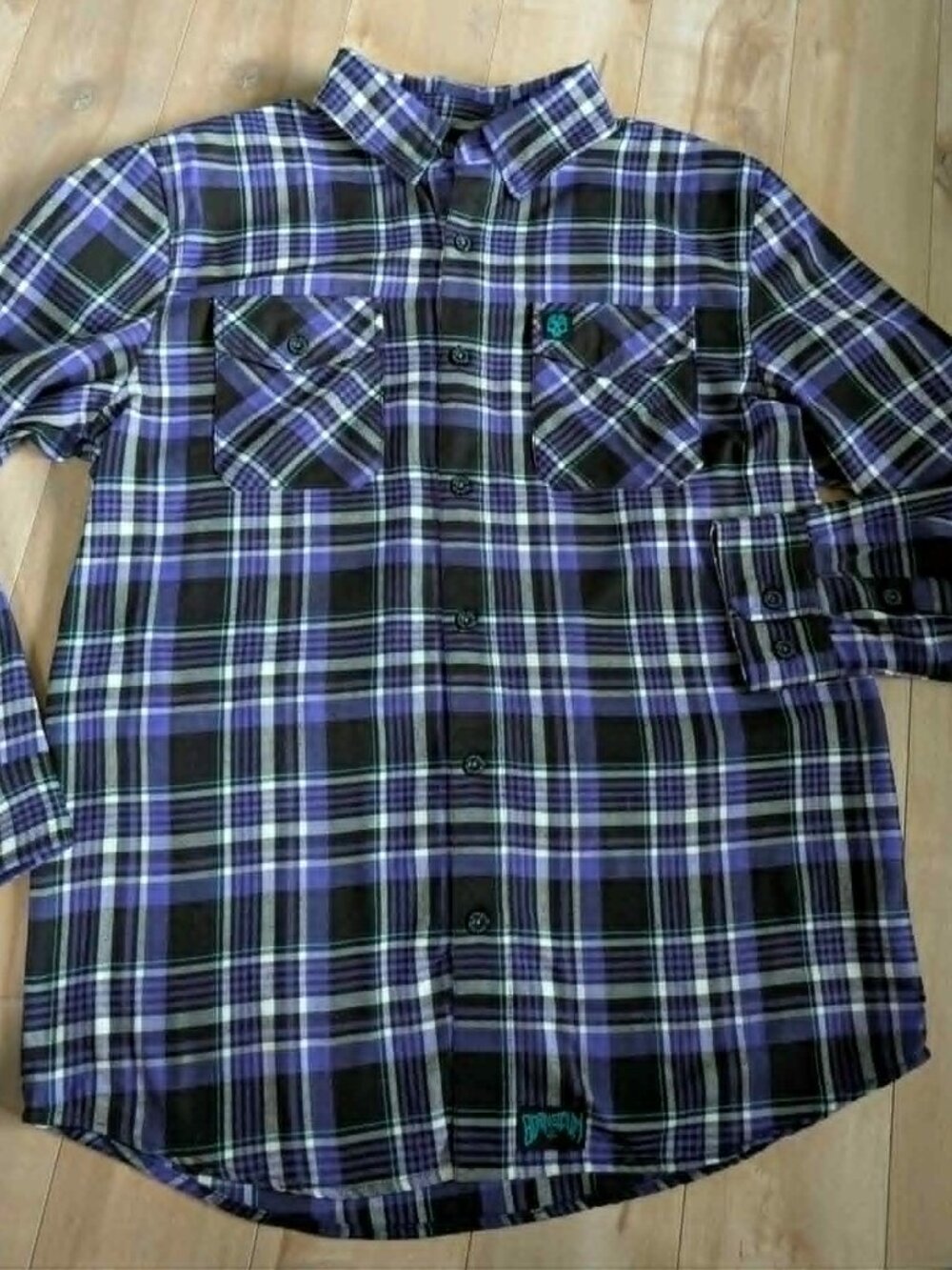 Born Scum Bottom Feeder Purple Plaid Flannel Shirt Mens Large